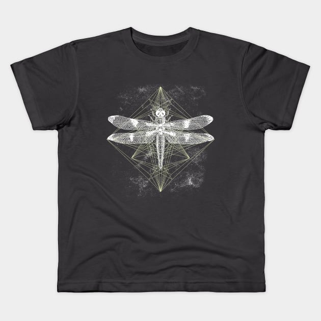 Dragonfly Ornament White Gold Kids T-Shirt by Unelmoija